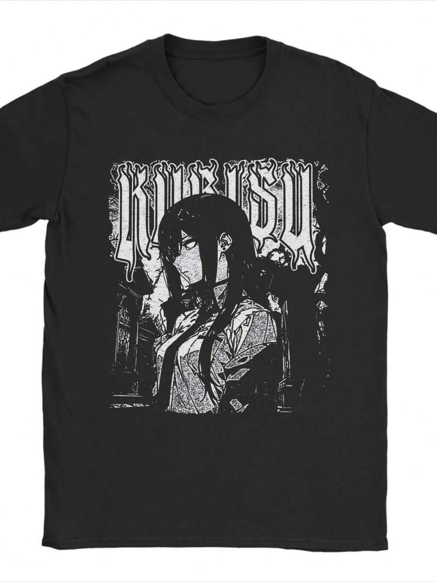 Men T-Shirts Game Steins Gate Vintage 100% Cotton Tees Short Sleeve Makise Kurisu T Shirt Round Collar Clothing Clic - 黑色1 - 查看 1