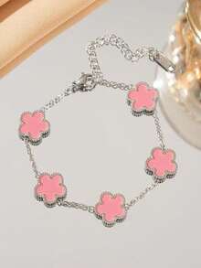 1 chiếc vòng tay hoa cỏ 5 lá bằng thép không gỉ, vòng tay thép titan thanh lịch đa năng thời trang dành cho nữ - Vòng tay thép hình cỏ năm lá - Xem 9