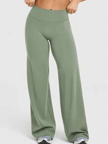 Women's Solid Color Sports Fitness Yoga Pants Casual And Comfortable Leggings For Daily Wear And Fitness Wear - Green - View 2