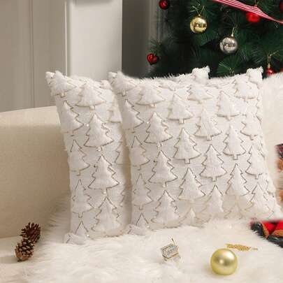 2 piezas Fundas de cojín bordadas con lentejuelas de peluche navideño, Serie árbol de Navidad, Fundas de cojín navideñas, Fundas de cojín decorativas cuadradas, 45 x 45 cm (Inserto de cojín no incluido), Decoración navideña para el hogar, Adecuado para dormitorio, sofá, oficina
