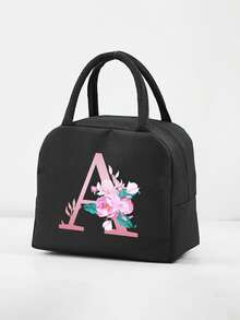 Isolierte Tasche, Kühltasche für Schule und Freizeit, Lunchbox, Picknicktasche, Lunchbox mit floralem Buchstabenmuster (A-Z), leichte, tragbare Lunchtasche aus Segeltuch, geeignet für Schule, Uni, Büro, Camping und Picknick, Schulbedarf, Küchenorganisation und -aufbewahrung, Küchenaccessoires