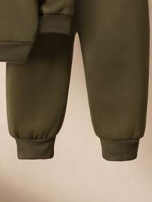 秋冬款幼儿男童休闲可爱圣诞鹿印花连帽衫和裤子套装 - 軍綠色 - 查看 6