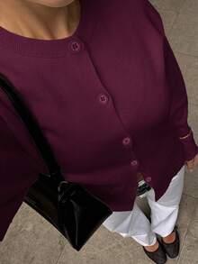 Live To Mo Fspring Break Outfits Brown Top Cardigan With Long Sleeves And Buttons, Casual Y2K Style. Perfect For Valentine's Day, Going Out Tops Women And Daily Wear. - Purple - View 8