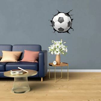 1PC Cartoon Football Wall Sticker, 3D Torn Football, Removable Waterproof Vinyl Sticker, Bedroom Living Room Door Background Wall Decoration, Home Decoration Wall Stickers Room Decor Bedroom Decor Kitchen Decor