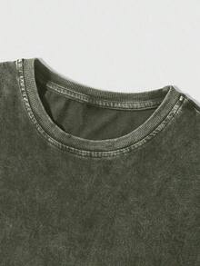 EWH MEN Street Life "D Eftones" Band "Around The Fur" Graphic Print Vintage Washed Short Sleeve Crew Neck Men's T-Shirt,Cheap Clothes,T Shirt Men DG004 - Verde militar 4 - Ver 3