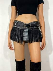 Y2K必备单品！朋克铆钉系带流苏腰带 - 甜美又酷炫的街头风必备单品，亮眼配饰，拍照完美，适合夏季、返校季、秋季、万圣节等场合。