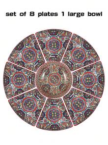 1 Set Ceramic Sectional Plate Set, 4 Color Options, 8pcs/9pcs Set, Suitable For Dining Room/Home Plates, Fruit Plates, Kitchen Plates, Ideal Housewarming Gift - Multicolor - View 14