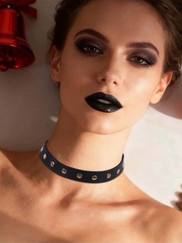 1 Piece Sexy Necklace For Women Punk Necklace Rock Star Gothic Style Black Pu Leather Rivet Necklace Party Jewelry Accessories Fashionable Collarbone Necklace
