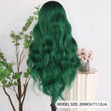 13X4 Free Part Black Green Highlights Body Wave Lace Front Wigs Pre Plucked Soft Long Wavy Hair Wigs Heat Resistant Wave Wigs Glueless Christmas Wig Long Wavy Synthetic Lace Front Wigs For Women Perfect For Daily Wear & Parties - Ombre Green - 查看 9