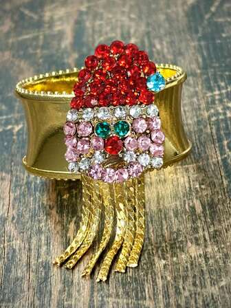 1 pezzo Anello con nappina a forma di Babbo Natale 2026, in metallo dorato con zirconia cubica, elegante regalo per feste e Capodanno per donne e uomini