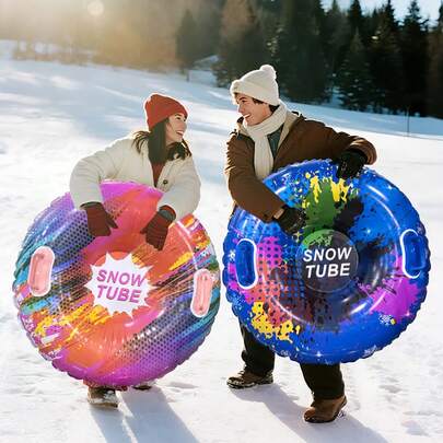 1pc Colorful Inflatable Snow Tube, Thick PVC Anti-Tipping Outdoor Adult Snow Tube, Cold-Resistant Snow Mat, Suitable For Winter Outdoor Skiing Resort Entertainment