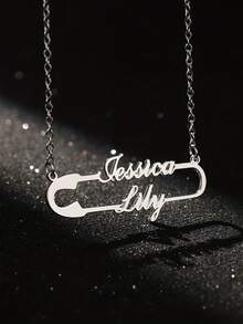 1pc Customized Name Necklace, Paperclip Shaped Necklace, Personalized Couple Name Necklace, Custom Jewelry, Silver/Gold Color, Personalized Gift, Birthday Gift, Custom Jewelry Gift, Valentine's Day Gift, Suitable For Bridesmaid Accessories, Anniversary, Birthday, Mother's Day, Ramadan Gift - Multicolor - View 8