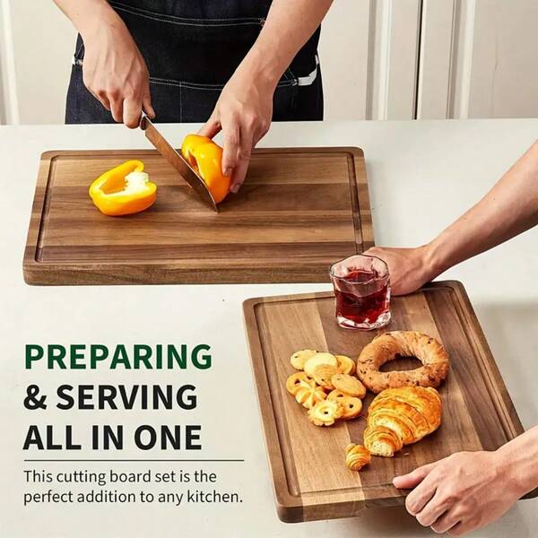 Heavy-Duty Acacia Cutting Board - Kitchen Cutting Board With Handle, Suitable For Chefs, Used For Cutting Meat, Vegetables, And Cheese, With Juice Trough - Easy To Clean Surface, Suitable For Households, Dormitories, And Restaurants - Perfect Gift For Chefs (Mother's Day, Easter) - Durable And Hygienic Preparation Surface, Suitable For Food Preparation, Elegant Design, Sturdy Structure, Multi-Functional Accessories, Suitable For Home Chefs