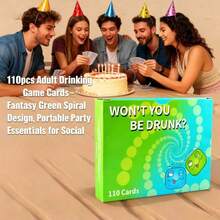 Adult Fun Drinking Game Card, Portable Party Not Drunk Card, Fantasy Green Spiral Design 110 Paper Accessories Suitable For Social Gathering Bars, Game Night Suitable For Over 18 Years Old - 1 - View 3
