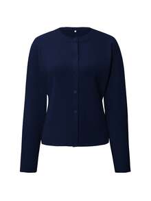 Live To Mo Brown Long Sleeve Button Cardigan, Casual Y2K Style. Suitable For Valentine's Day, Outings And Daily Wear. - Navy Blue - View 3