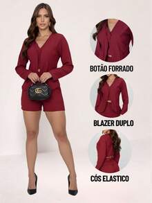 TETE FASHION Women's Tailored Set Double Vest Formal Shorts - RED WINE - View 5