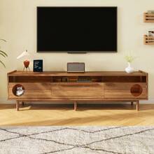 Pet-Friendly Walnut Coffee Table With Cat Holes, 80*50*40 Cm, Natural Walnut Finish – Perfect For Modern Living Rooms And Human-Pet Interaction - Walnut + MDF + LED+Glass+180cm - View 5
