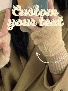 1cp Custom Plush Fingerless Warm Gloves, Custom Name, Women's Gift, Cute Solid Color Warm Hand Warmers, Knitted Elastic Wristband Women's Gift, Suitable For Office, School, Casual Weekend Use - Hand Washable, Knitted Gloves Suitable For Skiing, Custom Knitted Fingerless Gloves, Custom Winter Gloves, Christmas Gift Ideas, Smartphone Compatible Winter Gloves, Custom Winter Gloves