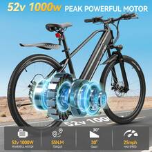ZNH Electric Bike For Adults With Peak 750W Brushless Motor, 80Miles 25MPH Commuting Electric Mountain Bike With 624Wh Removable Battery, 7-Speed, 26" Tires - Black - View 3
