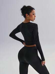 Top de manga larga con cordón en la cintura para mujer, ideal para yoga de bajo impacto y uso diario en el gimnasio