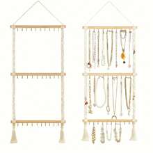 2/1 Piece Bohemian Jewelry Display Stand, Wall-Mounted Jewelry Storage Rack, Hand-Woven Fringed Jewelry Display Stand, Bedroom Decoration, Featuring 30 Hooks, Suitable For Storing Necklaces, Earrings, Bracelets, And Hair Accessories