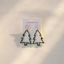 1 par de pendientes elegantes de árbol de Navidad rojo con brillo y hueco de acrílico, regalo de fiesta, festival de música y vacaciones para mujeres