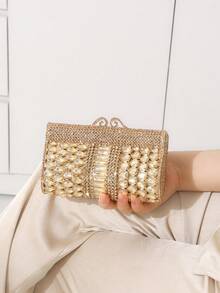 2025 Autumn/Winter Glittering Elegant Luxury Handbag, Glamorous Crystal Embellished Evening Bag For Women, Fashionable Makeup & Perfume Tote Bag, Handmade Sparkling Crystal Embroidered Wedding Bridal Clutch, Suitable For High-End Parties, Galas And Banquets (Not For Holding Phones) - Multicolor - View 8