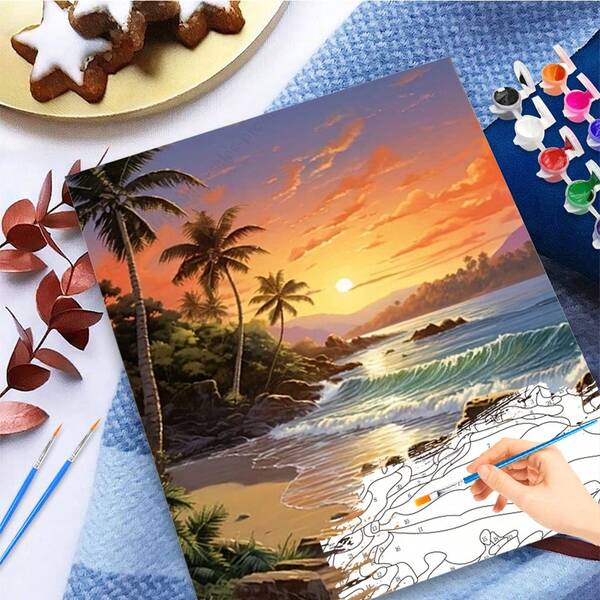 1 pieza Kit de pintura por números con escenario de tropical para adultos, pintura en lienzo DIY con pinceles y pinturas acrílicas, diseño único para principiantes, decoración de pared, sin marco 16x20 pulgadas