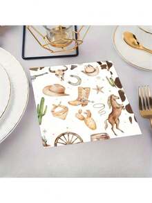 مناديل ورقية سميكة ناعمة ذات طبقتين بطباعة الغرب الأمريكي، مقاس مفتوح 33 سم * 33 سم، مناسبة لحفلات الزفاف والشاي وأعياد الميلاد والحفلات والزينة والمناسبات العطلات