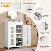 Butterslay 1PC 5-Tier Adjustable Shoes Rack, Closed Shoe Storage Cabinet With Louvered Door For Living Room Entryway Office White - 白色 - 查看 3