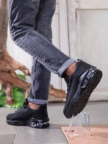 Anti-Slip, Anti-Puncture, Steel Toe Lightweight Work Shoes, Fashionable Breathable Anti-Slip Safety Shoes, Men & Women Air Cushion Labor Protection Shoes With Steel Toe - Black - View 7