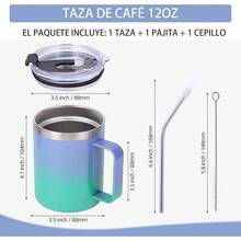 Volhoply - Taza de café con asa de acero inoxidable y aislamiento hermético, con tapa corrediza y popote, mantiene el frío y el caliente, tazas de campamento, 2 piezas, 355 ml, blanco - Violeta Verde - Ver 3