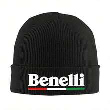 1pc Benelli Motorcycle Racing Knit Beanie - Black, Warm Acrylic Hat With "Benelli" Logo, Ideal For Men & Women, Perfect Gift For Motorcycle Enthusiasts, Winter Headwear| Stylish Headgear| Knit Construction, Motorcycle Gear, Without Battery - 黑色 - 查看 1