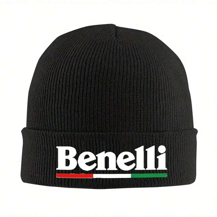 1pc Benelli Motorcycle Racing Knit Beanie - Black, Warm Acrylic Hat With "Benelli" Logo, Ideal For Men & Women, Perfect Gift For Motorcycle Enthusiasts, Winter Headwear| Stylish Headgear| Knit Construction, Motorcycle Gear, Without Battery - 黑色 - 查看 1