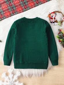 Young Boy Christmas Reindeer "Merry Christmas" Pullover Sweater, Suitable For Spring, Autumn, Winter - Green - View 2