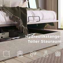 Upholstered Hydraulic Single Bed 90x200cm, Liftable Headboard, Metal Slatted Base, Velvet, Modern Bed Frame With Storage, Light Grey (Mattress Included) - Light Grey - View 6