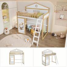 Estruturas de cama infantil, cabeceiras e peseiras - Branco+Natural - Ver 3