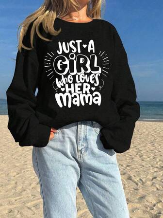 Teen Girl's Cartoon Slogan Print Crewneck Oversized Pullover Sweaters Cute Top Cool Teen Girl's Preppy Clothes