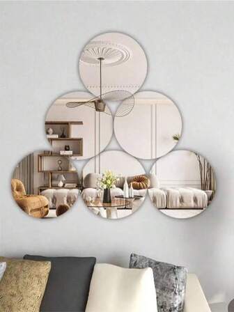 6 piezas/10 piezas Espejos de pared acrílicos de estilo clásico de 5 cm/10 cm/15 cm/20 cm de forma redonda/en forma de corazón, pegatinas decorativas de espejo autoadhesivas, adecuadas para superficies cerámicas, colocación horizontal, sin necesidad de alimentación, espejos redondos desmontables de bricolaje para decoración de apartamentos