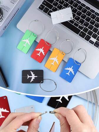 铝合金防水行李牌，简约飞机图案标签，航空登机识别标签，带不锈钢环的行李牌，旅行随身行李标签，商务礼品选择，值机挂牌，金属收纳盒，行李识别器