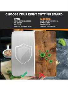 Household Stainless Steel Titanium Cutting Board, Double‑Sided Kitchen Chopping Board, Mildew‑Resistant Cutting Mat For Meat, Fruits & Vegetables - Bạc - Xem 8