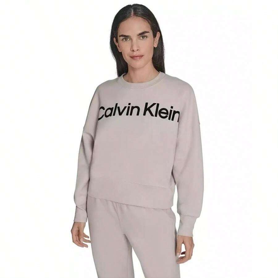 Calvin Klein Women's Performance Flocked Logo Pull-On Sweatshirt | - 牛肝菌 - 查看 1