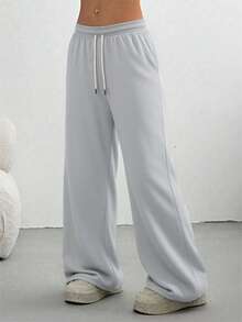 Women's Casual Loose Straight Leg Pants, Suitable For Running, Workout, Gym, Outdoor Travel, High Street Fashion, Breathable, All Season - Grey - View 8