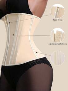 1 pieza Cinturón Faja reductora de cintura con 13 huesos de látex para mujer con ganchos y cremallera, Cinturilla moldeadora 2 en 1 para un mejor entrenamiento de cintura, adecuada para múltiples ocasiones - Albaricoque - Ver 2