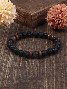 Pulseira de pedra vulcânica para homens, contas de madeira de lava, pulseira de relaxamento, joias para mulheres e homens, presente, pulseiras de energia, joias de meditação - Preto - Ver 8
