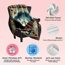 Style Eagle Flannel Blanket - All-Season Soft Geometric Pattern Throw With Vibrant Blue, Brown & White Design, Machine Washable For Home Decor, Camping & Outdoor Use, Cozy Blanket, Camping Accessory, Vintage Aesthetic, Durable Fabric, Throw For Sofa - As Shown - View 7