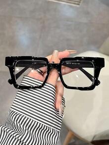 1pc Black Square Glasses Women's Decorative Plastic Frame Fashion Street Style Eyeglasses Clear Glasses Accessories Glasses Accessories For Women - 黑色 - 查看 2