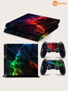 3片/套 冰蓝、红色和金色大理石纹科幻霓虹灯图案贴膜，兼容游戏机，防刮擦、耐用、无气泡、易于粘贴、防水耐磨PVC材质 - 彩色 - 查看 6