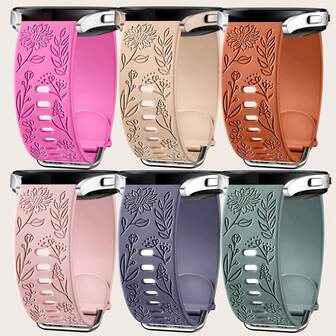 Sunflower Engraved Bands Compatible With Galaxy Watch 7/Watch 6 Band/Watch 4/Watch 5 Band 40mm 44mm For Women Men,Galaxy Watch 6/4 Classic 43mm 47mm 42mm 46mm Bands/Galaxy Active 2/Galaxy Watch 3/Galaxy Watch 5 Pro 45mm, 20mm Soft Silicone Replacement Sport Strap