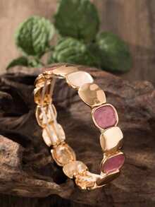 Cring Coco Maillard Color Retro Stretch Women's Bracelet - KC Golden Plated Polished And Frosted - Daily Versatile Style Suitable For Banquets And Parties - Pink - View 17